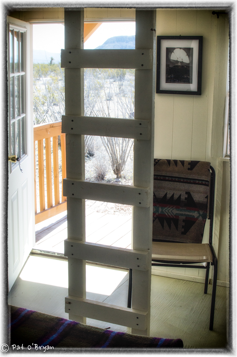 ladder to upstairs sleeping loft with queen-sized memory foam mattress- bring your sleeping bag.